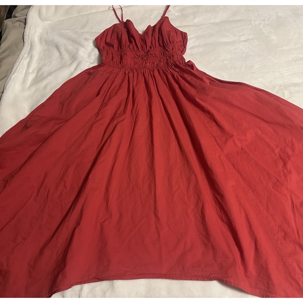 Dizzy Lizzy Red Cotton Tiered Smocked Waist Babydoll Midi Dress XL Boho - Picture 4 of 16